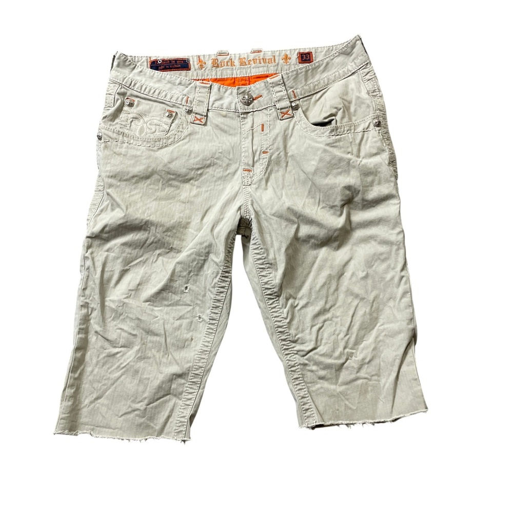Rock Revival 33 Shorts Cut-Offs Khaki Cotton Blend (raw hem)